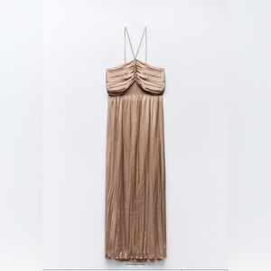 Zara gold maxi dress, never worn, new with tags, size small, bought for $50